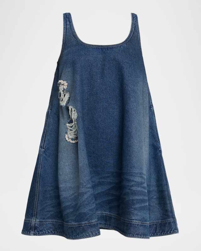 Distressed Denim A-Line Mini Dress